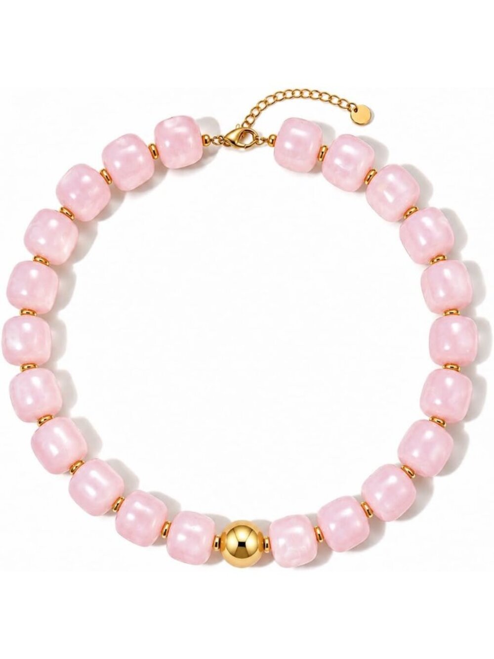 Women's Pink Chunky Beaded Necklace Gold Plated Marbled Resin Choker Jewelry